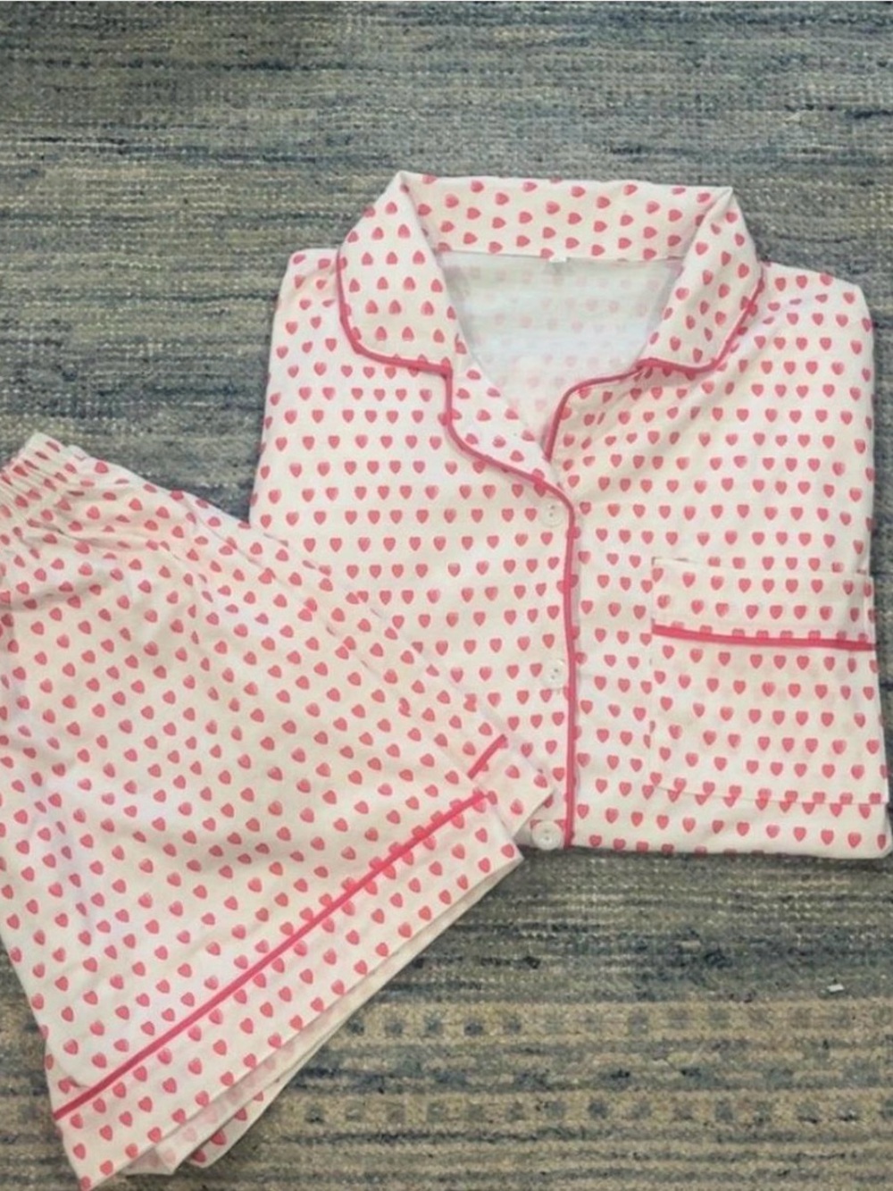 Pink Heart Print Kids Pajama Set - Soft Cotton Sleepwear